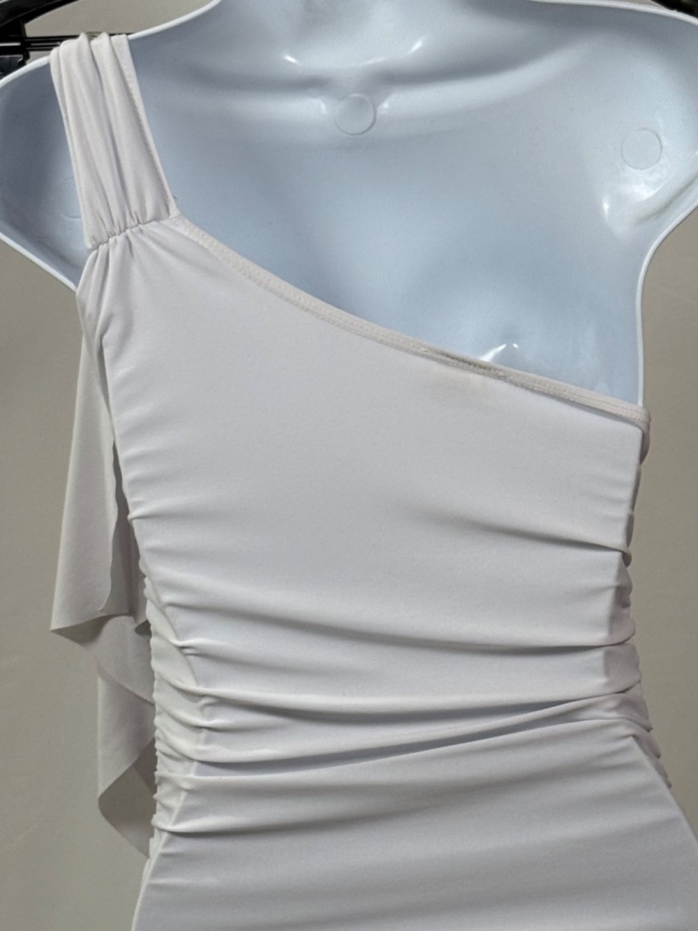 DeMore White One Shoulder Ruched Rhinestone Dress M - Picture 6 of 13